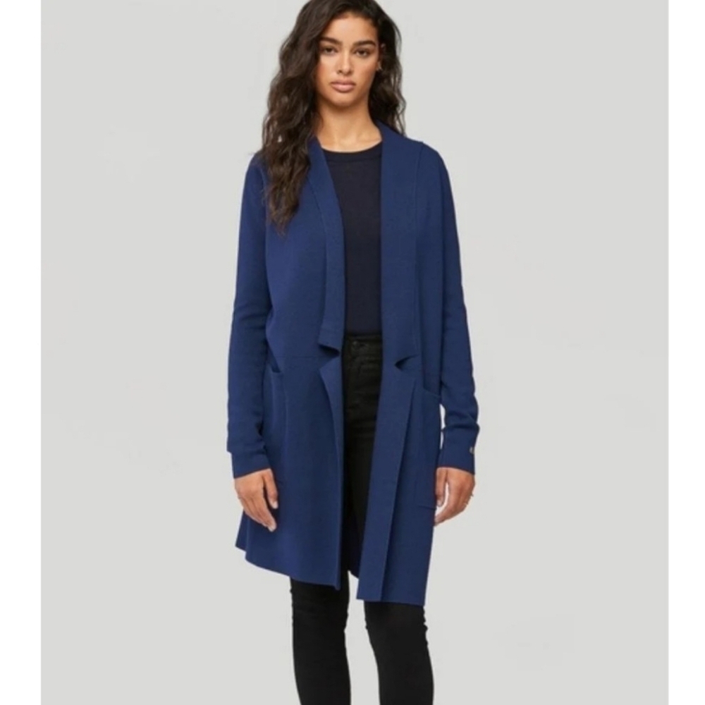 SOIA KYO Luxury Benela Coatigin Long Open Cardigan Dark Blue Lapis Size Small